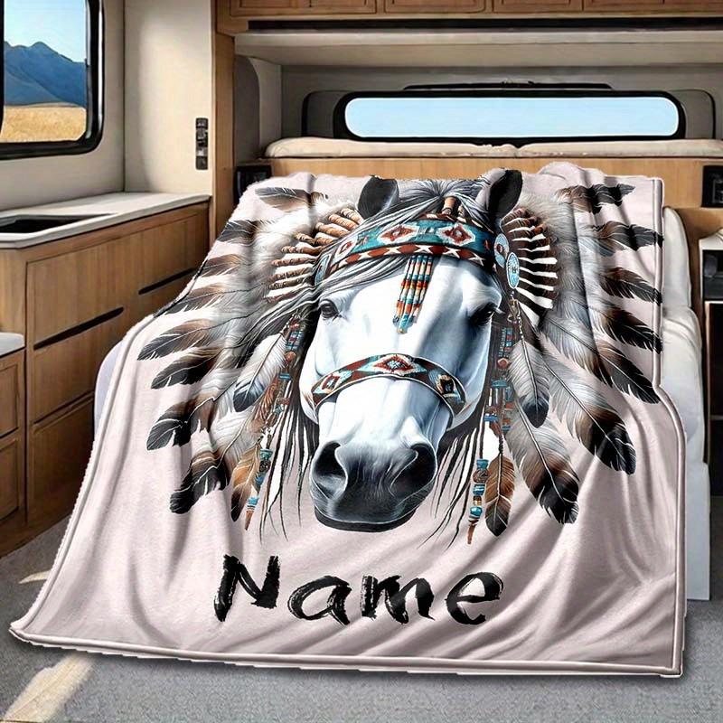 Ethnic Horse Rv Customize Your Name Blanket Is Suitable For Rv Camping Traveling Rv Home Soft And Warm Rv Interior Blanket Suitable For Gifts To
