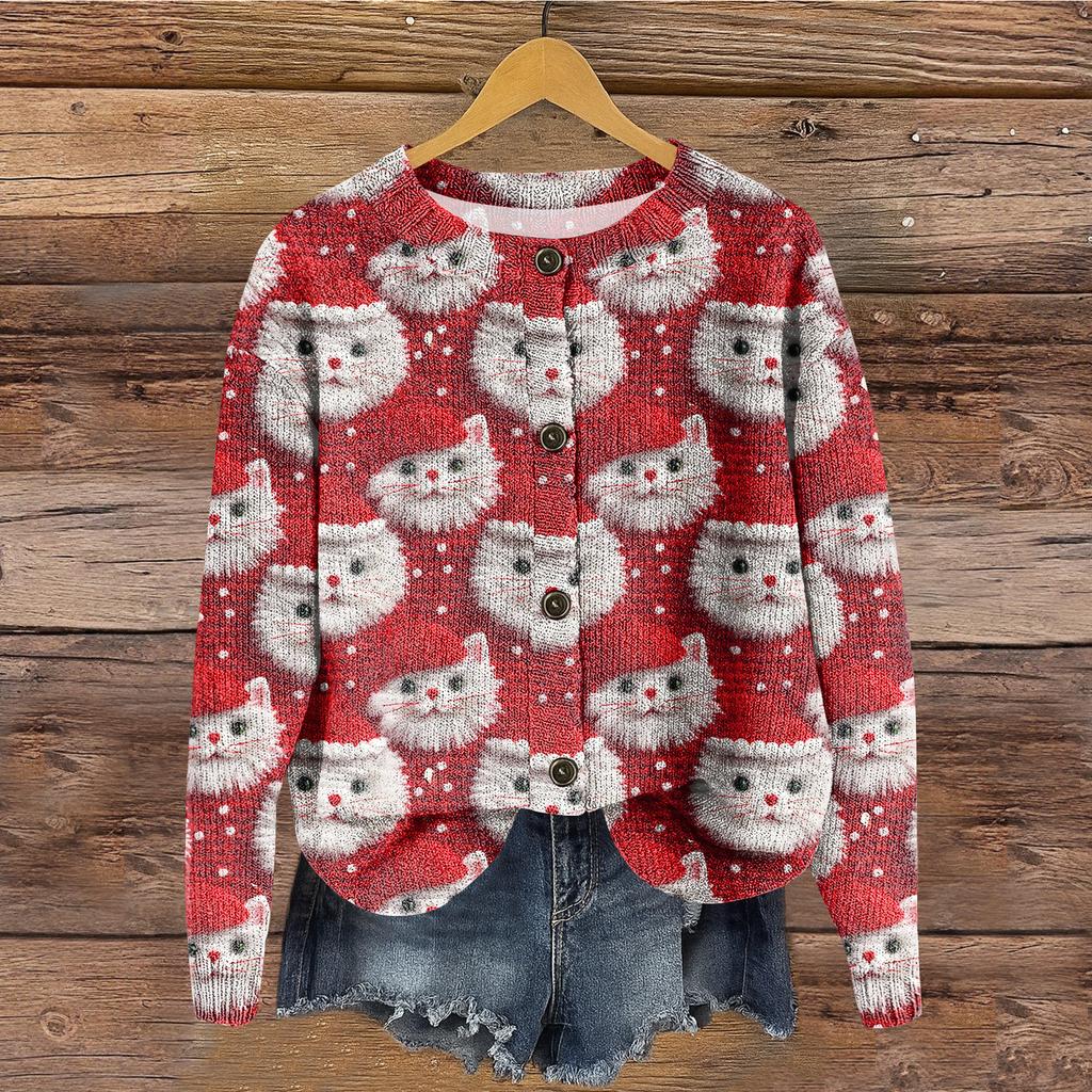 Women's Round Neck Top Printing Thickened Plush Cashmere Warm Long Top