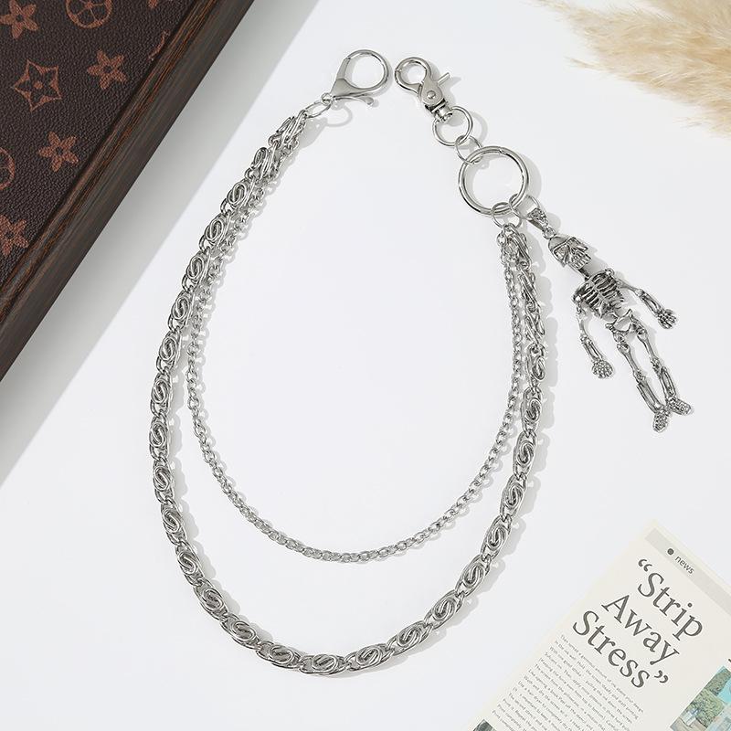 

European/American Fashion Double-Layer Hip Hop Handmade Skull Pendant Waist Chain for Trendy Clothing.