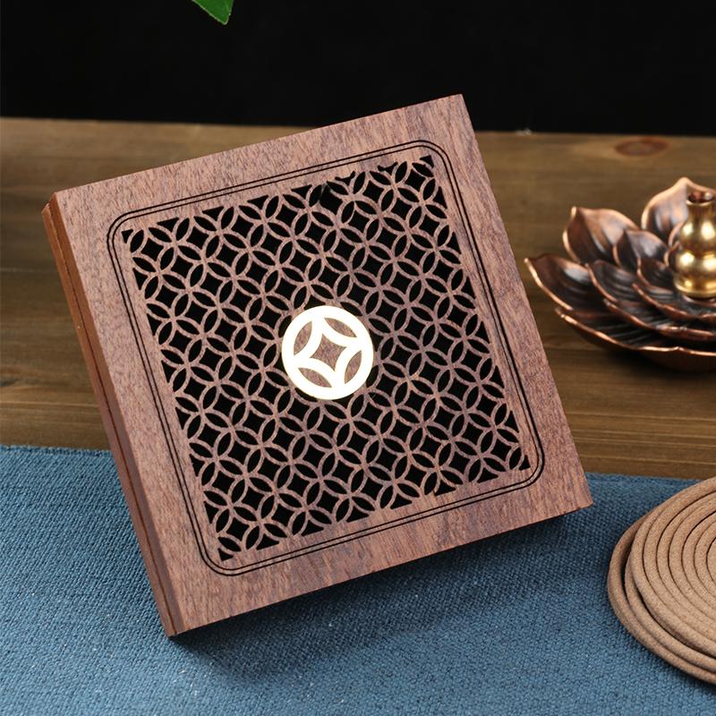 

Деревянная подставка для благовоний в форме квадрата с гравированным полым узором лотоса и благоприятных облаков, дзен-декор для стола