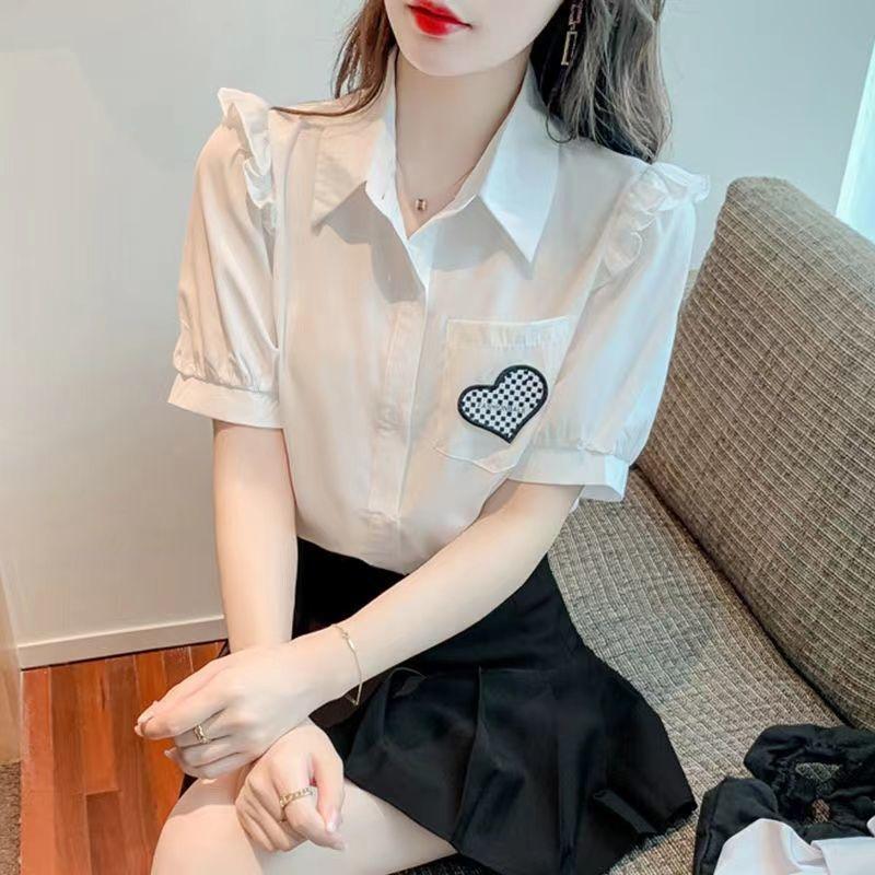 

Ruffled Chiffon Blouse Short Sleeve Women s New Fashion Summer Trendy Top S белый