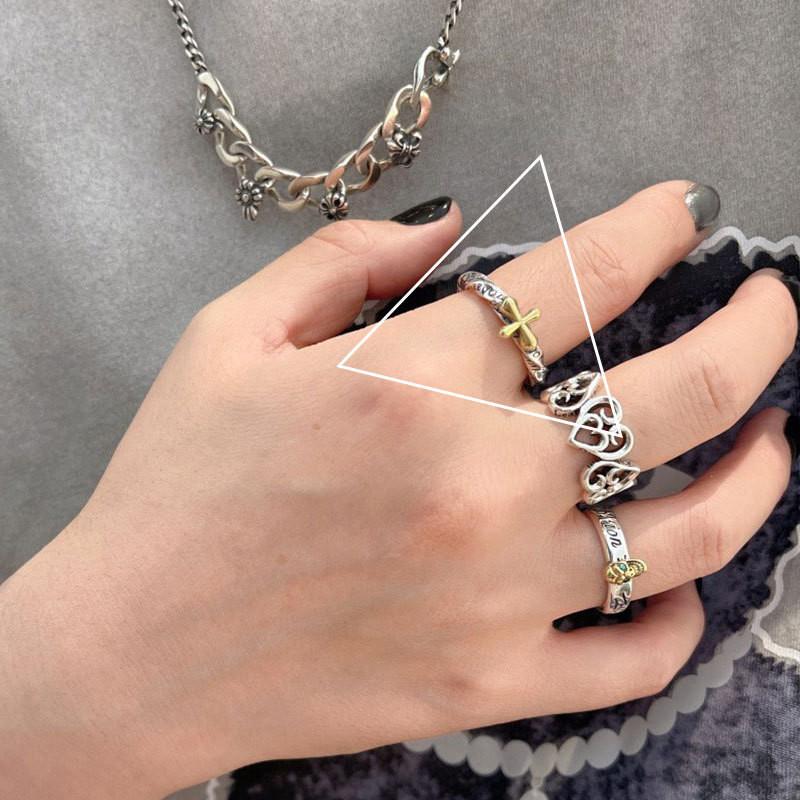 

Trendy S925 Silver Open Heart And Cross Ring Exquisite Geometric Fashion Jewelry For Women
