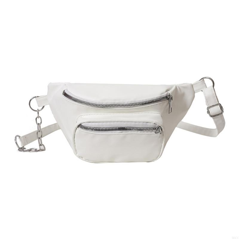 

New Fashi PU Leather Chain Waist Bag for Women - Crossbody Chest Bag білий