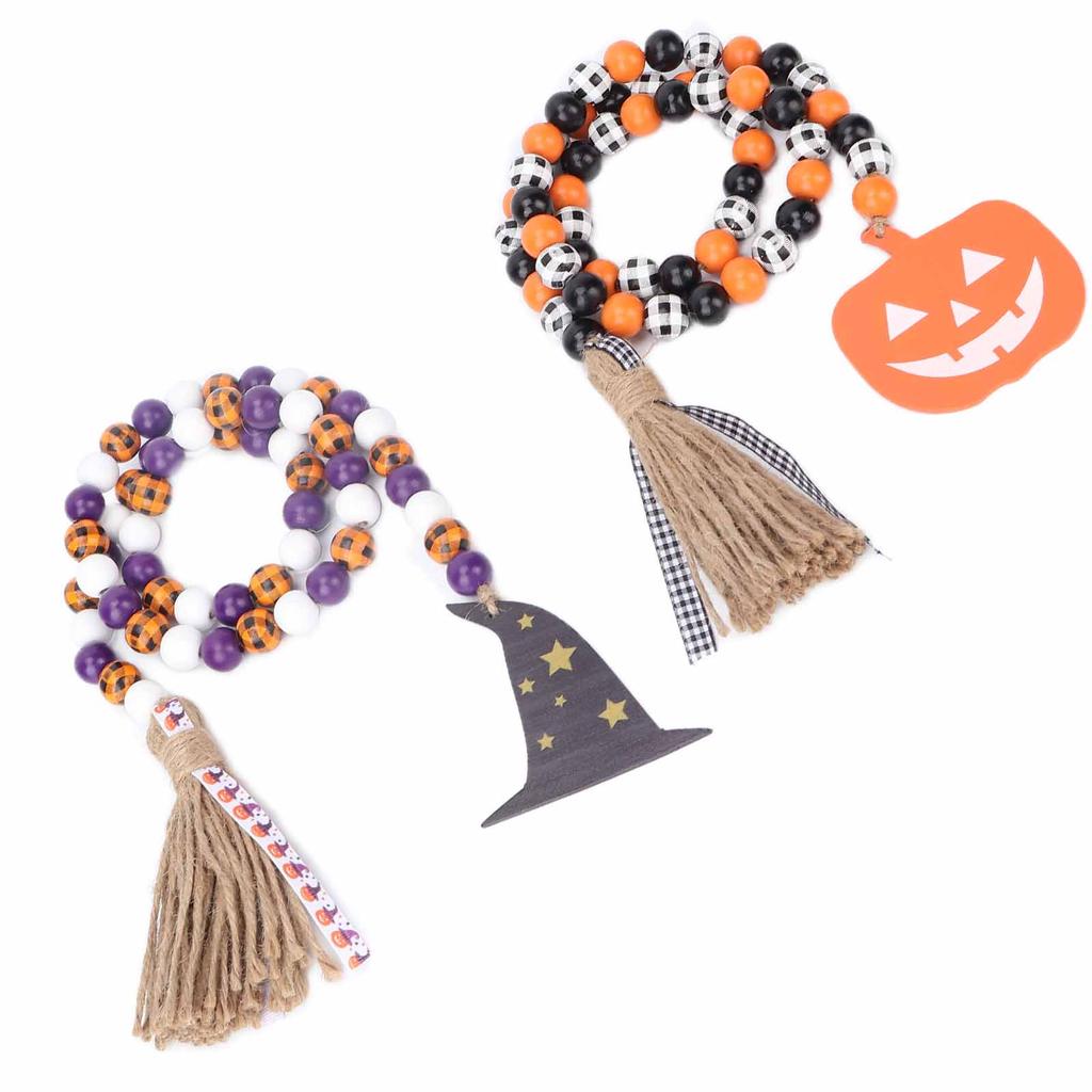 2Pcs Halloween Wood Beads Classic DIY Odorless Comfortable Durable Natural Farmhouse Bead Garland for Tree Wall Window