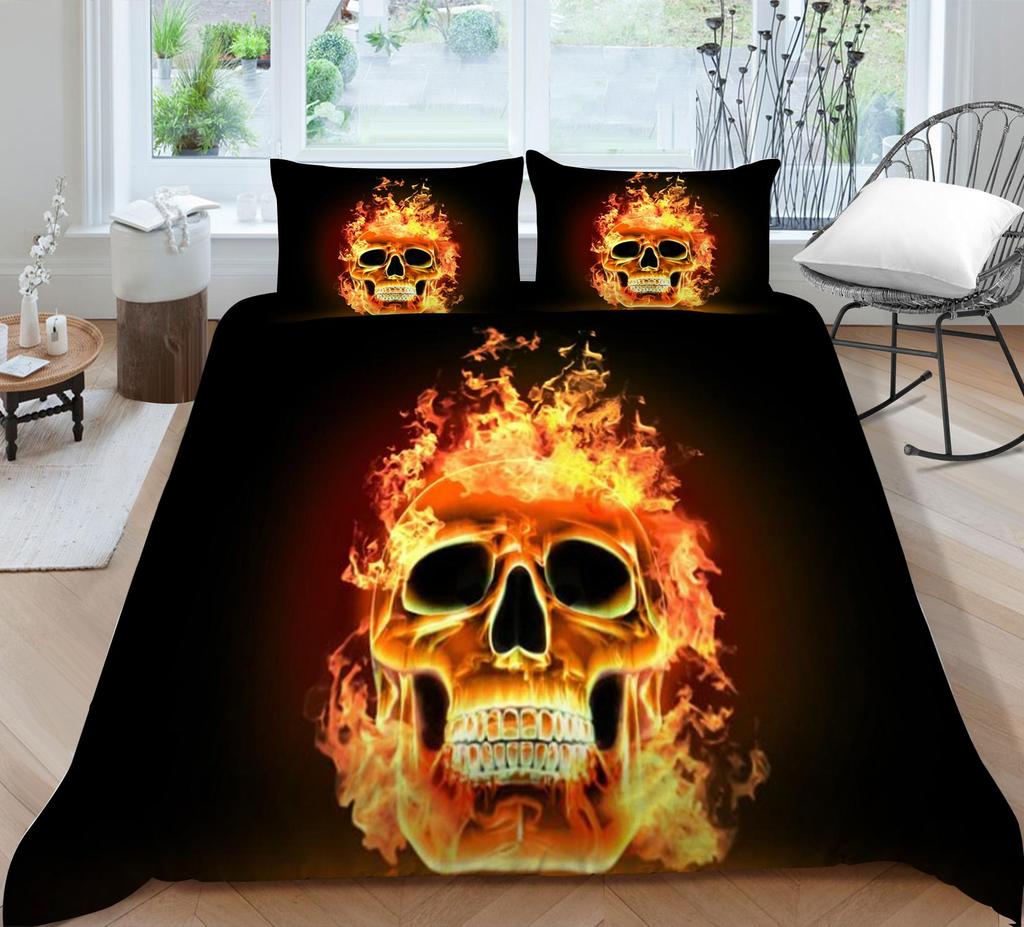 Zestaw poszewek na kołdrę z nadrukiem czaszki okropny styl pościel zatoczka garnitur chłopięcy pojedynczy rozmiar poszewka na pierzynę garnitur czarne tło pościel domowa