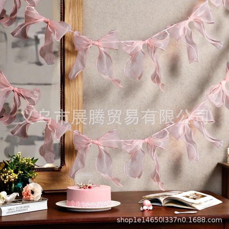 12pcs Sweet Bowknot Banner Hanging Pendant Garlands for Birthday Party Decor Baby Shower Wedding Party Photo Background Decor
