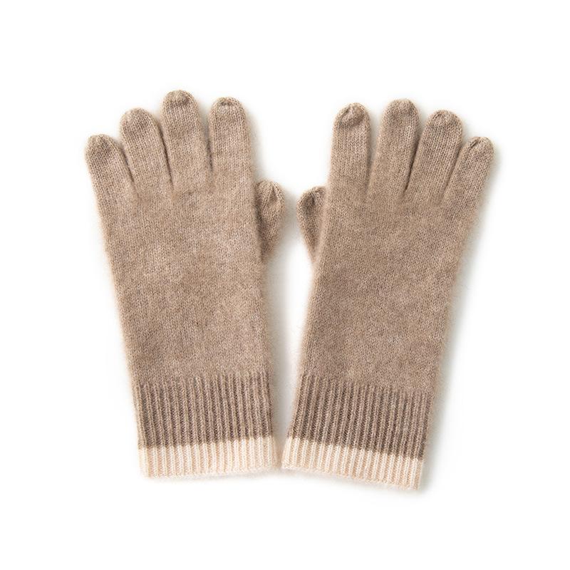 Cashmere Autumn and Winter New Unisex Warm Extended and Color Blocked Edge Cycling Outdoor Knitted Gloves