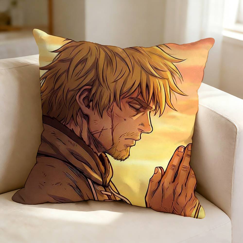 VVinland SSaga Anime TThorfinn  Square DoubleSided printed Pillow Case Bedroom Bedside Pillow Sofa Cushion Cover