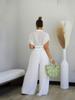 TW716 Trendiges Europäisches & Amerikanisches Plus-Size Lässiges Urlaubs-Revers-Oberteil & High-Waist Weitbeinige Hosen Set