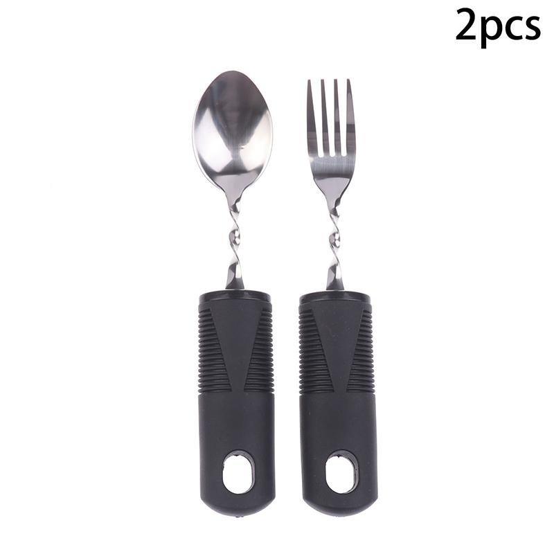 

2/3Pcs Stainless Steel Bendable Adaptive Cutlery Textured Handle Utensils Disabled Fork Spoon Parkinson Adaptive Elderly Adults 2PCS чёрный