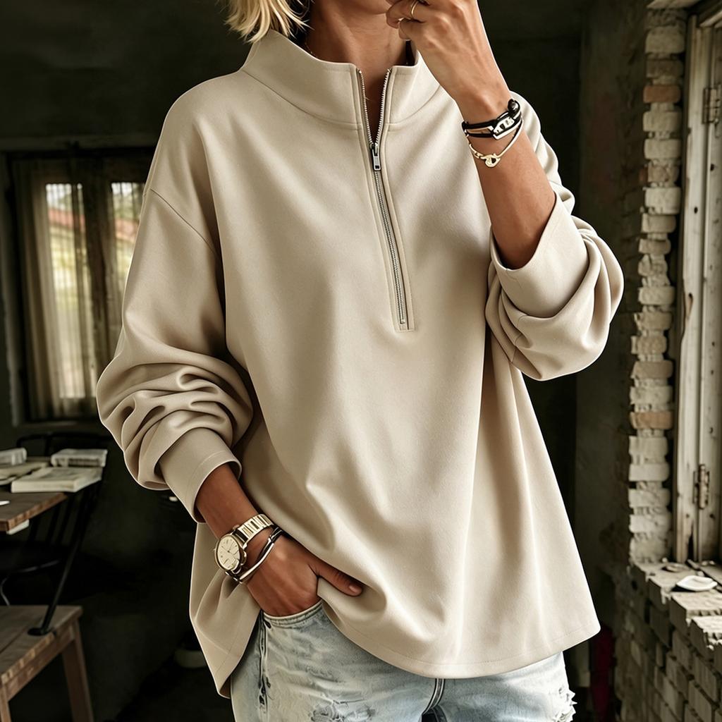 Women's Casual Half Zip Long Sleeve Pullover Sweatshirt for Fall Winter Everyday Wear