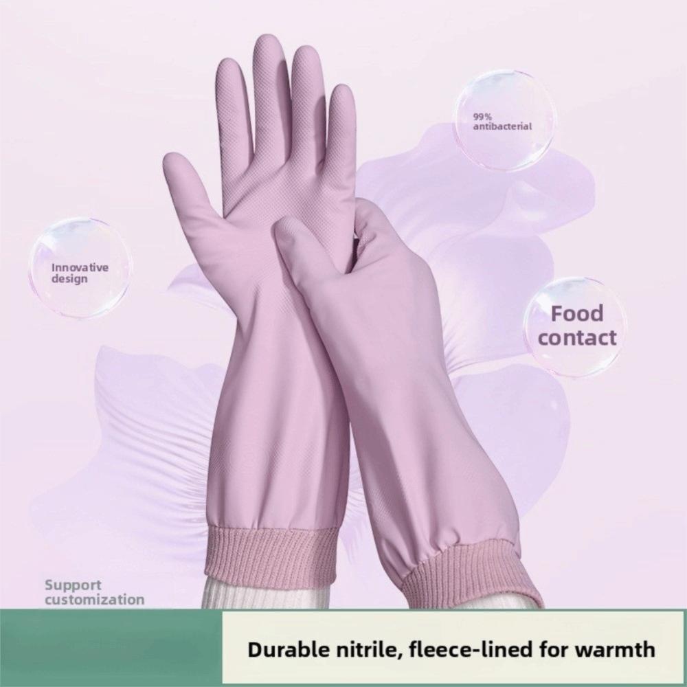 Waterproof Fleece Gloves Durable Dishwashing Gloves Long Cuff Kitchen Gloves Household