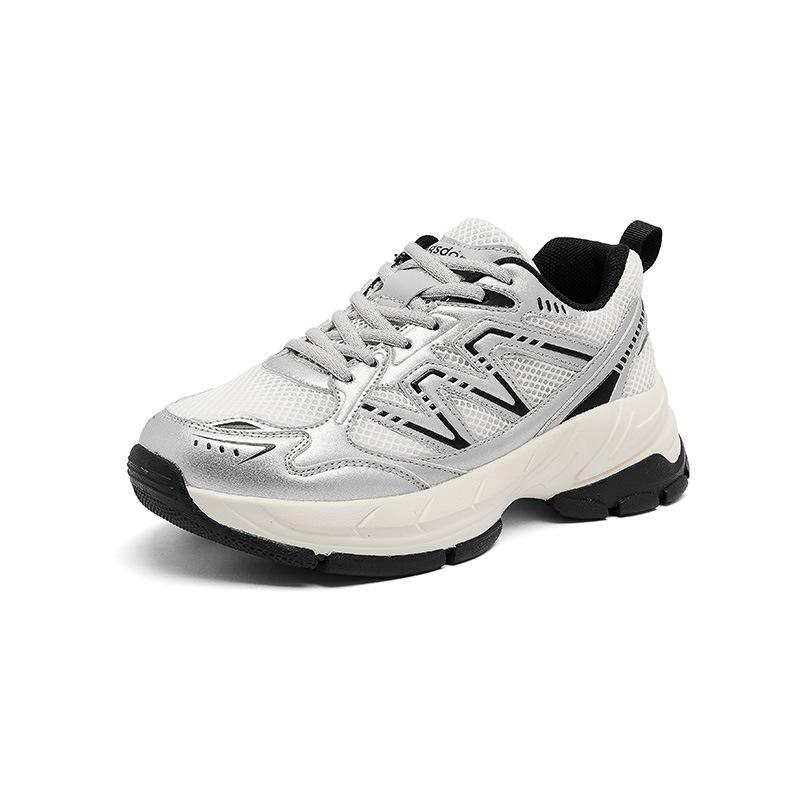 Silver sneakers new autumn retro platform shoes lightweight casual hiking shoes dad shoes