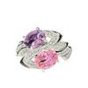 Heavy Industry Flower Sweet Cool Pink Purple Diamond Twin Stone Explosive High Sense Opening Ring Women'S Light Luxury Color Treasure Ring