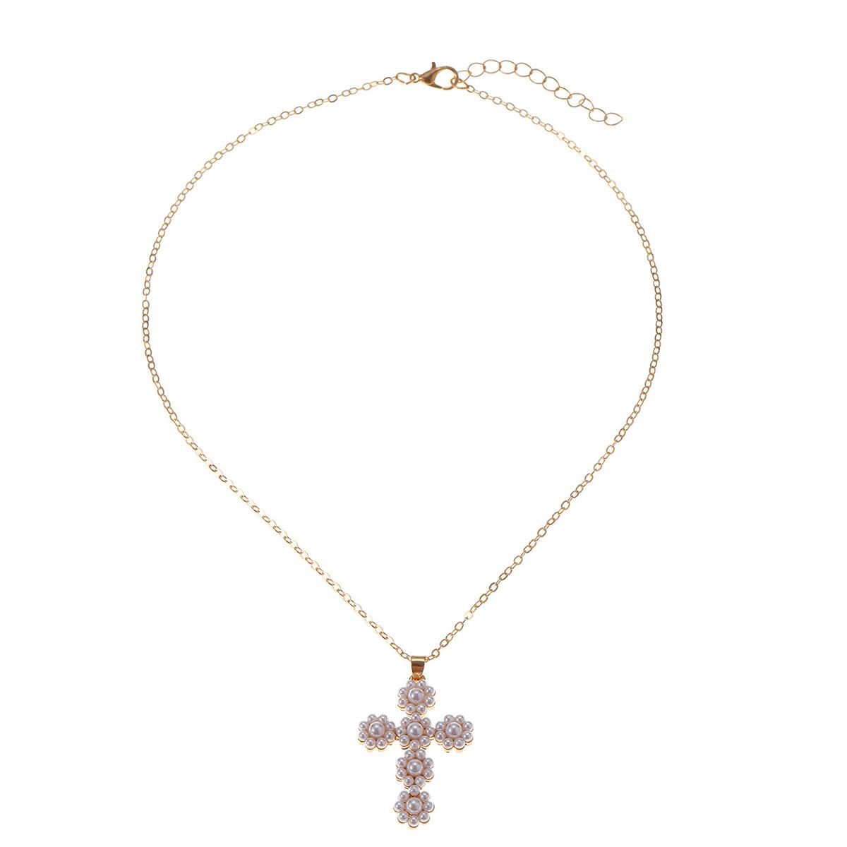 Vintage cross necklace European and American French baroque pearl pendant niche high-end collarbone chain