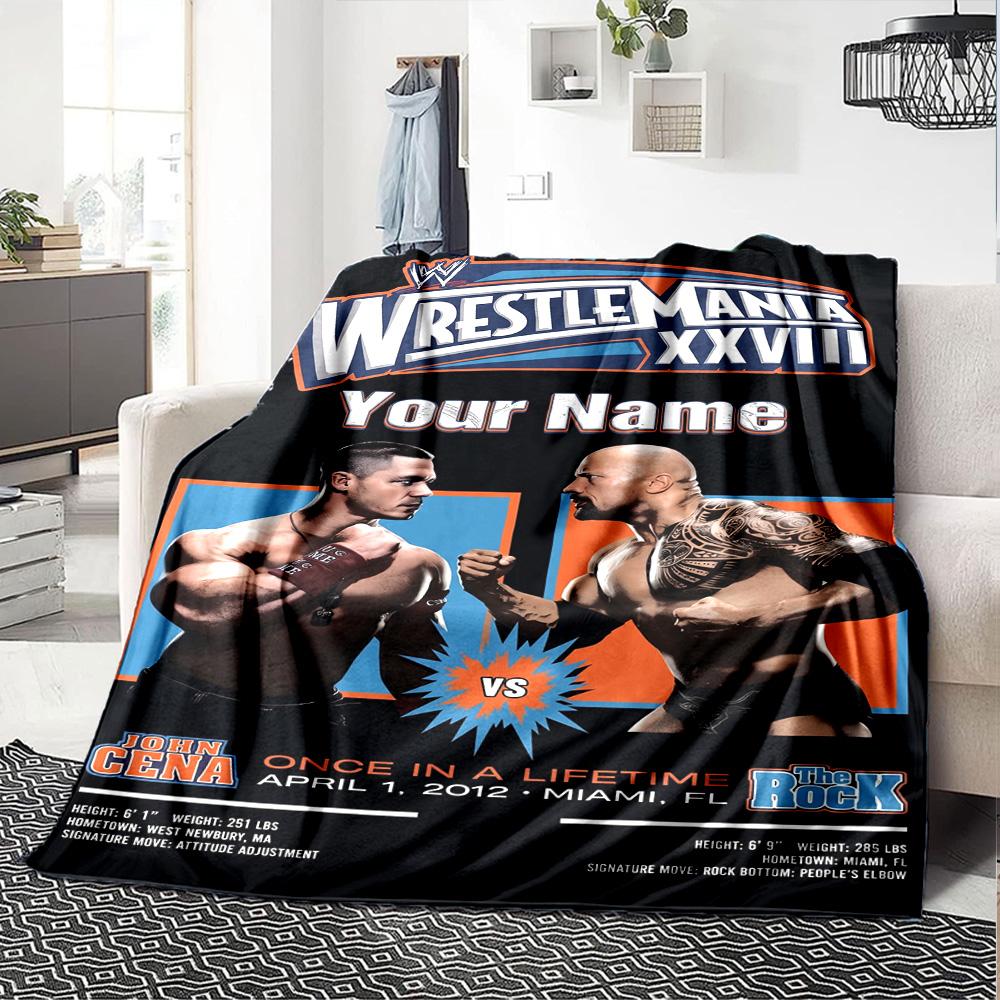 Wrestlemania Customize Text Blanket Lightweight Personalized Blanket Durable Comfort for Living Room Couch Seaside Office Four Seasons Universal