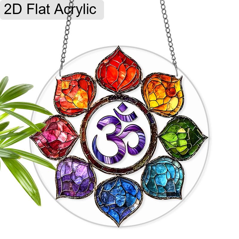 

Acrylic Chakra Om Symbol Suncatcher Stained Glass Effect Window Hanging Ornament Yoga Lover Gifts 20cm/7.87Inch