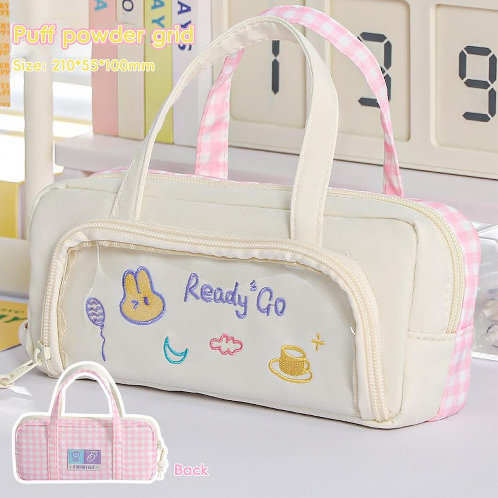 Kawaii Large Capacity Pencil Case Ins Cute Pen Pouch Checkered Tote Bag For Students School Supplies Stationery Organizer