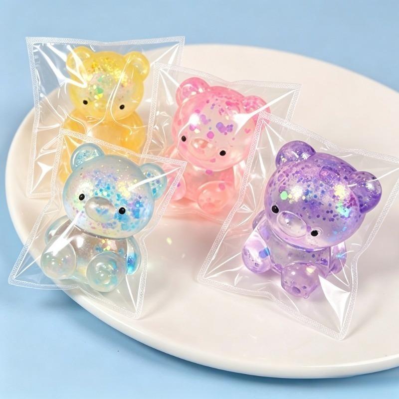 Kawaii Glitter Gummy Bear Squishy Speelgoed Transparant TPR hi Knijpspeelgoed Schattig Glanzende Pailletten StressVerlichting FidgetSpeelgoed Kinderfeest Cadeau