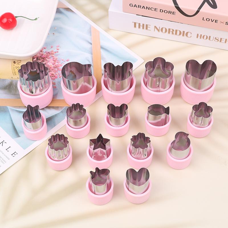 1Pc Various Shapes Vegetables Cutter Plastic Handle Portable Cook Tools Pink Stainless Steel Fruit Cutting Die Kitchen Gadgets