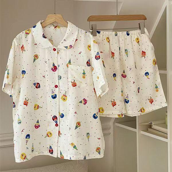

Cute plaid self-deprecating bear cartoon Japanese student pajamas women s summer short-sleeved new cute loungewear two-piece set xxl [recommended weight 67.5-75kg ]