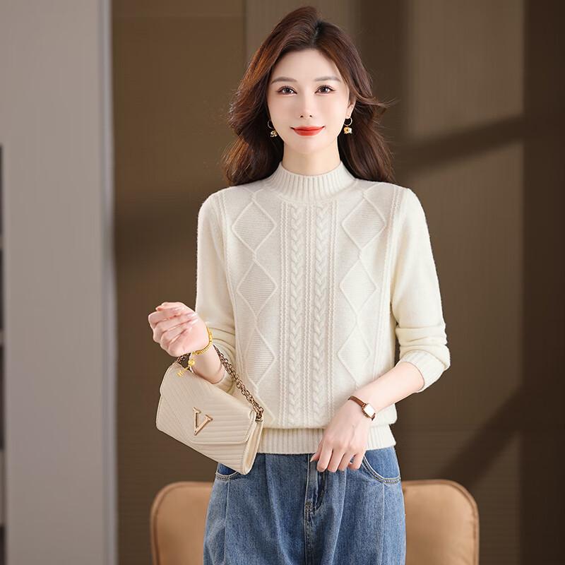 Women's 100% Wool Half-High Neck Knit Sweater
