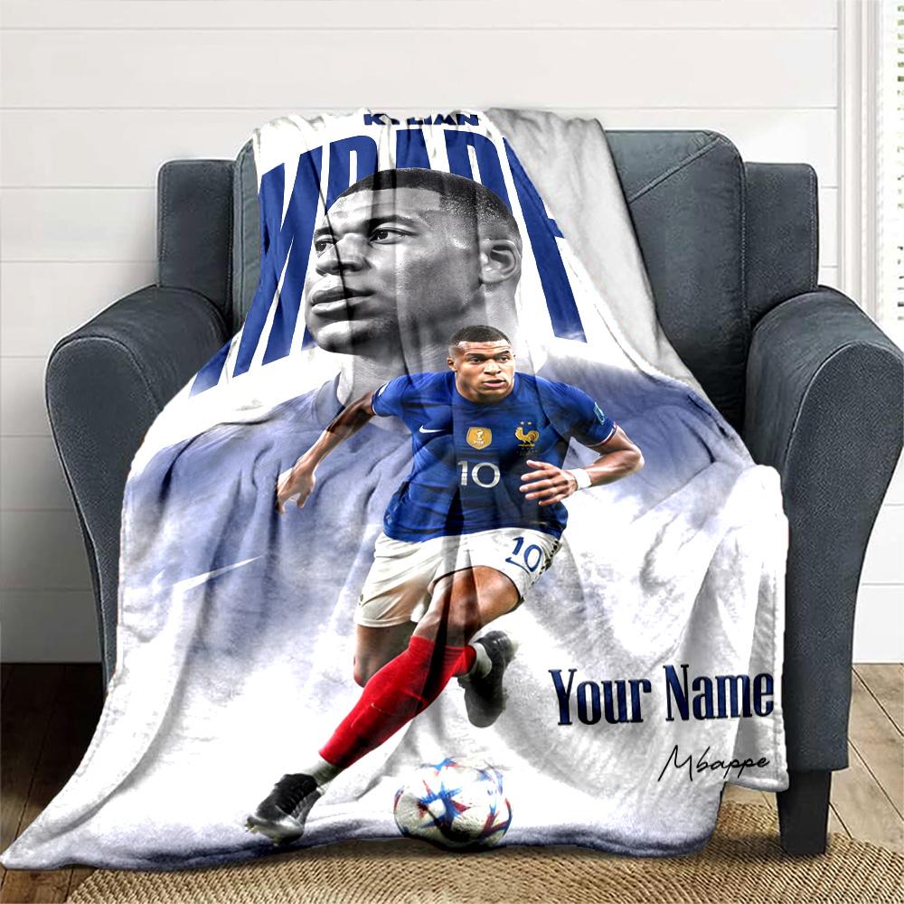Mbappé Personalized Text Blanket Throw Customizable Blanket Comfortable Perfect for Couch Living Room Seaside Office Chair Four Seasons Multipurpose