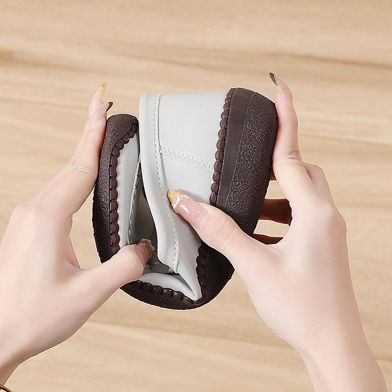 Women Simple Grey Loafers Leather Driving Moccasins Comfort Flats Casual Slip on Plus Size Black Shoes