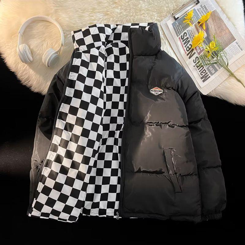 

Двустороннее клетчатое пальто, женская свободная куртка с воротником-стойкой XXL чёрный