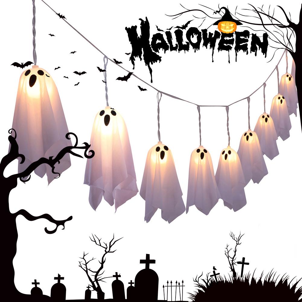 Halloween Solar Ghost Pathway Light 8Modes White Cloth Ghost Stake Lights White Flying Ghosts Lantern for Party Yard Lawn Decor