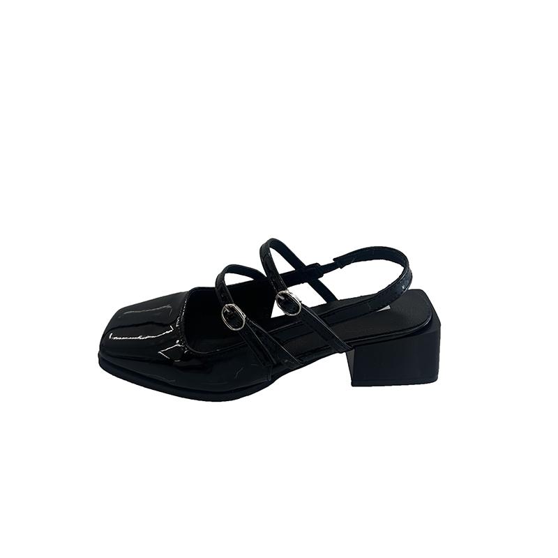 

Мода 2025 Новые весенние туфли на высоком каблуке с ремешками из искусственной лакированной кожи, модные туфли-лодочки с открытой пяткой для женщин, квадратный носок, блочный каблук 35 чёрный