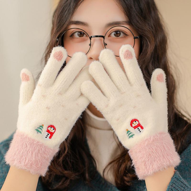 Niedliche Strickhandschuhe für Damen Herren Fingerlose Touchscreen-Handschuhe Winter Warm Plüsch Fäustlinge Radfahren Kalt Vollfingerhandschuhe