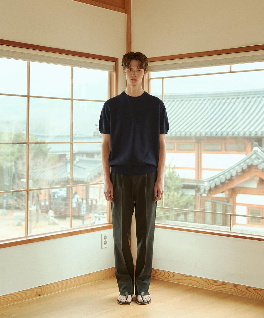 BELLIEF Essential Hard Twist Cotton Short Sleeve Knit (Navy)