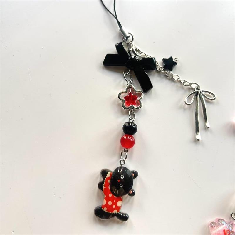

Cute Sweet Cat Bunny Bow Beaded Phone Lanyard Strap Keychain Pendant Anti Lost Phone Chain Bag Ornaments Girly Phone Charm Gifts чёрный