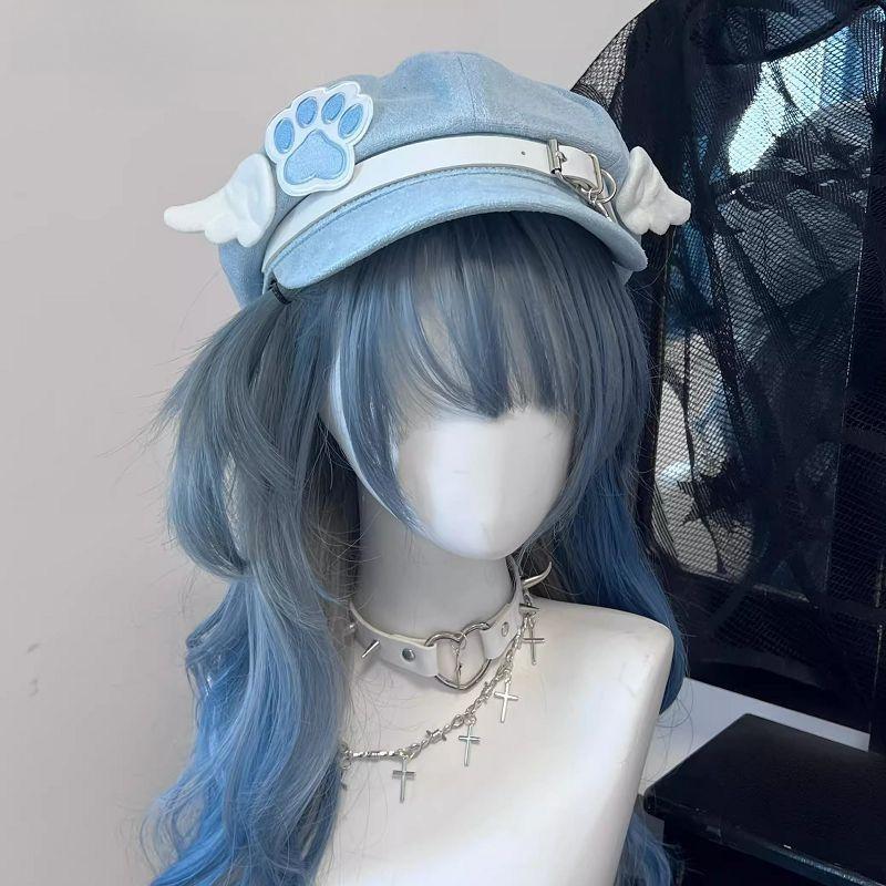 Make ized Women Harajuku Gothic Lolita Beret hat Cap Y2K Girl Angel Wing Dog Dog paw handmake Sun hats