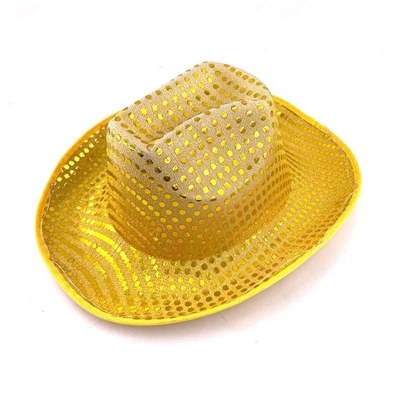 Sparkly Glowing Cowboy Hats Glinting Sequins Panama Hat for Party Halloween