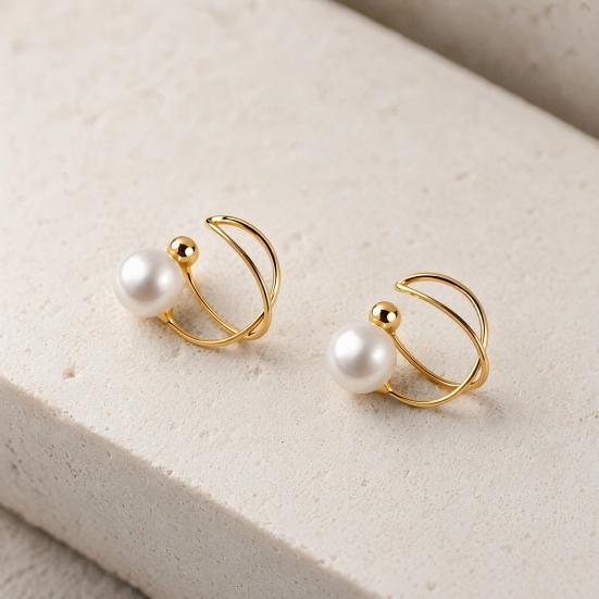 1 Pair Clip Earrings for Women, Simple Round Faux Pearl Earrings, Non Pierced Ear Clips for Dating Banquet Dance