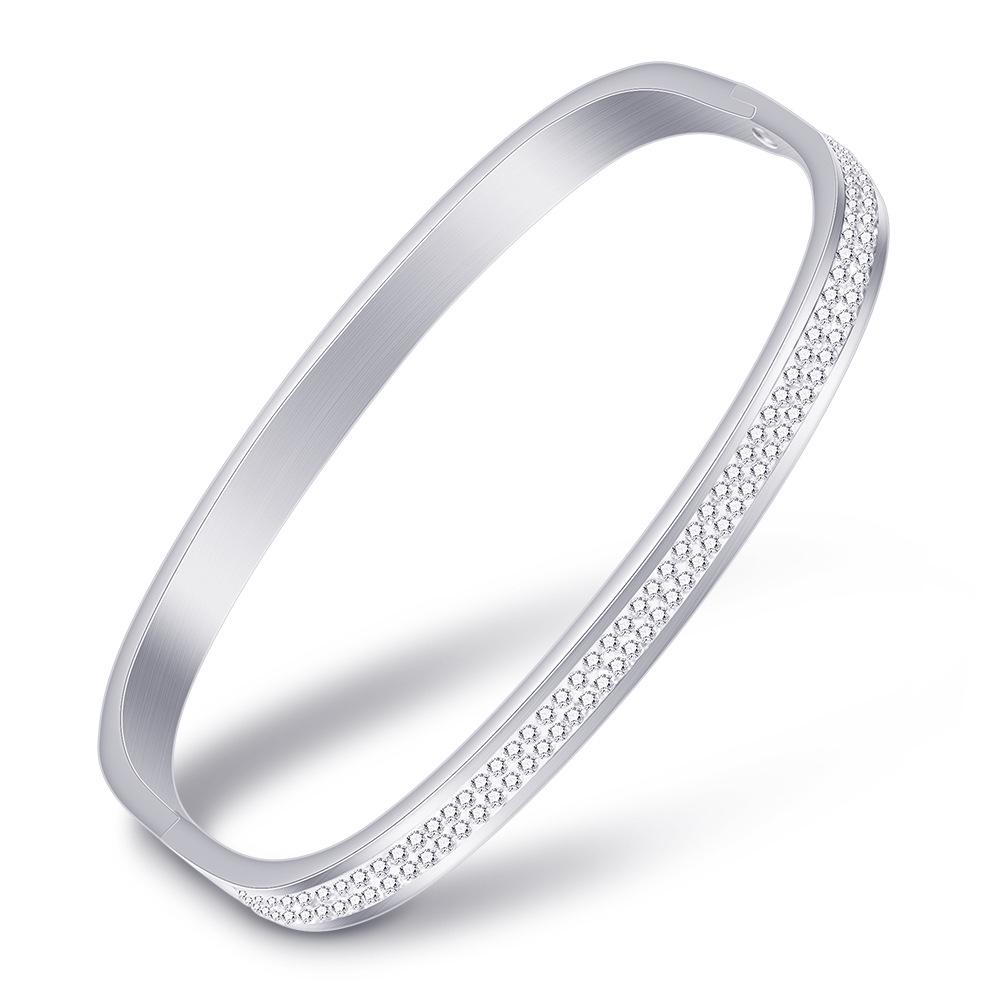 Women's Square Bracelet 6mm Open 2 Rows Inlaid Zircon Geometric Titanium Steel Bracelet