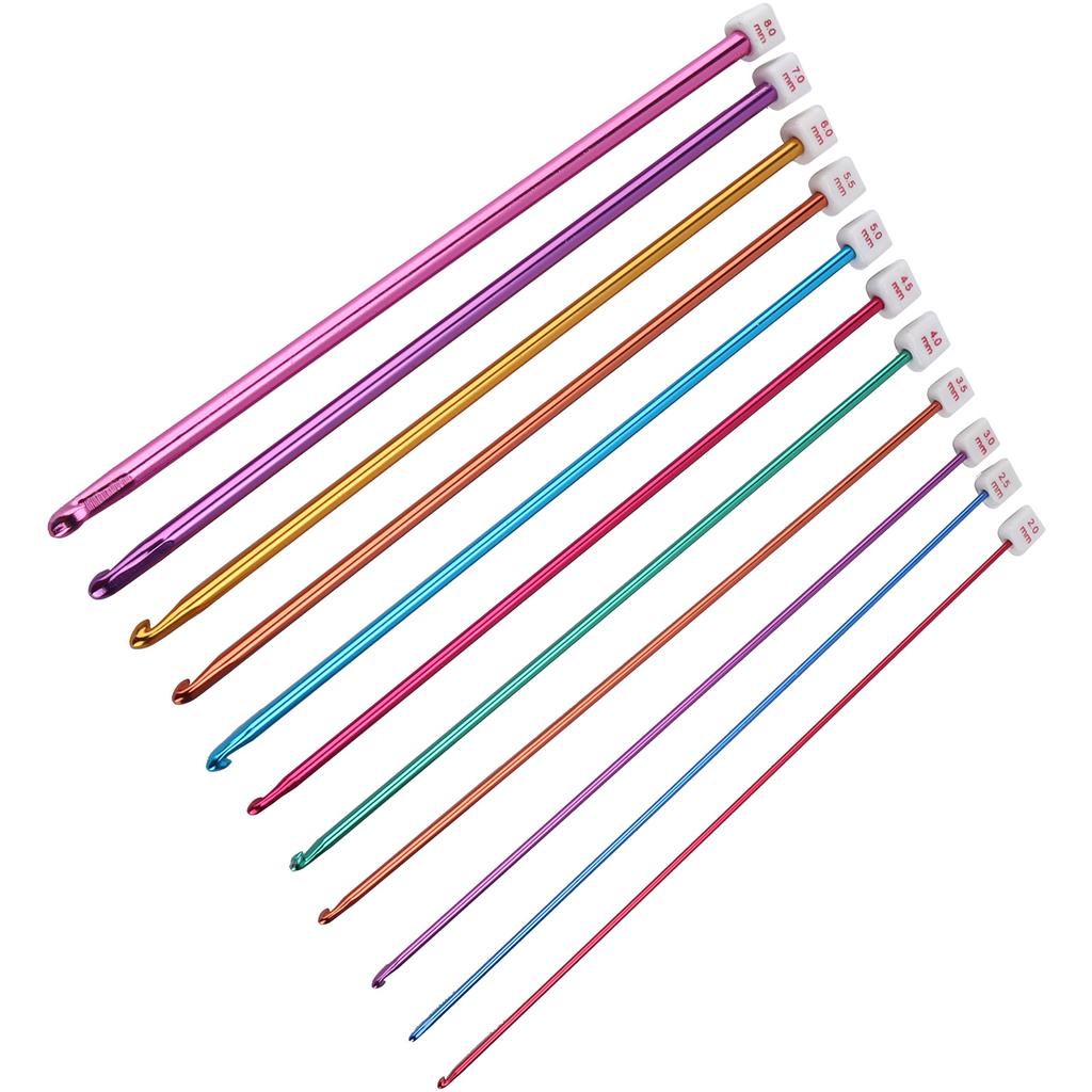 Häkelnadeln 2,0 mm - 8,0 mm Mehrfarbiges Aluminium Afghanistan Häkelnadel-Set für Anfänger Strickliebhaber