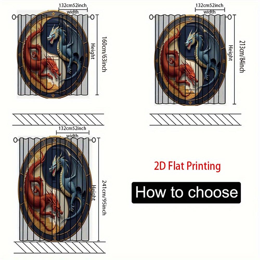 2pcs   2D Flat Printing Curtains with Yin Yang Red And Blue Dragons Pattern for Home Decor. Grommet Curtains Made of Suede