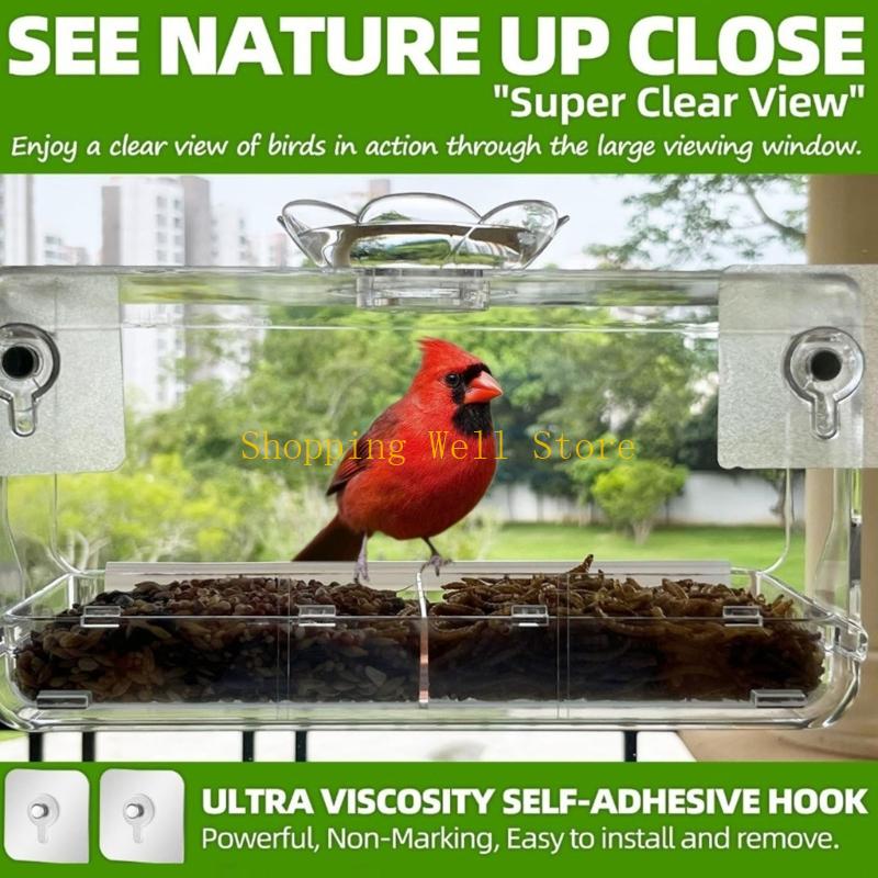 KX4B ABS Window Mounted Bird Feeder With Oversized Feeding Slot For Bird Attraction CN