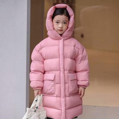 Winter New White Duck Down Children's Down Jacket Over The Knee Thick Cotton Jacket Boys and Girls Hooded Jacket