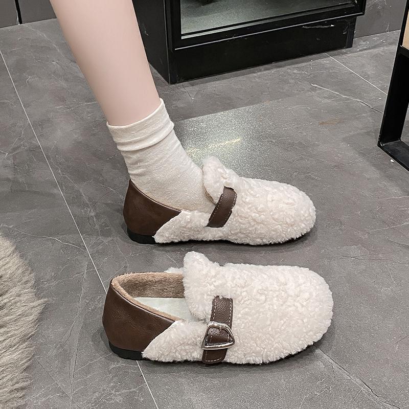 Soft Elegant Women Shoes Female Footwear Loafers Fur Fall Winter Mary Janes Rome Fabric Flat Basic Flock Luxury Shoes Women