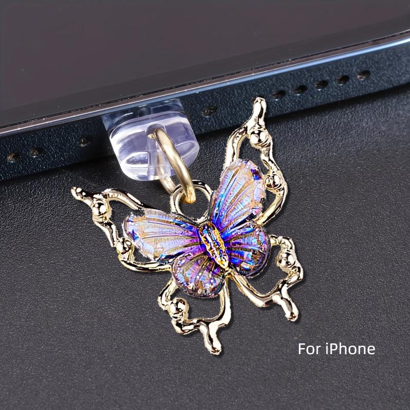 Glitter Butterfly Phone Dust Plug Accessories Decoration Hanging Pendant For Iphone For Samsung Type-C Charging Port
