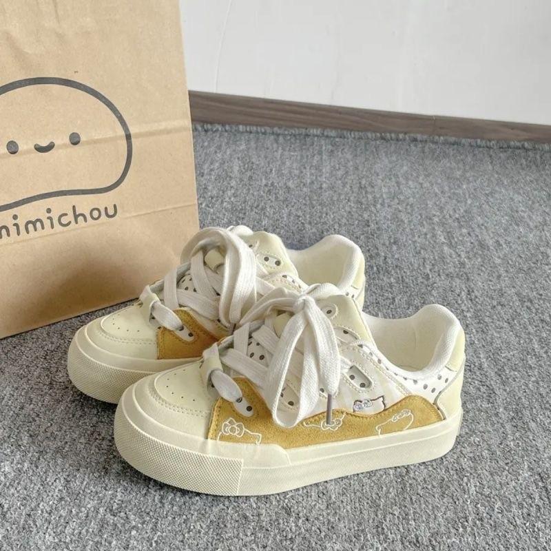 

Корейская версия повседневной парусиновой обуви женская 2025 весна и лето новая универсальная нишевая обувь платформа белая обувь обувь для хлеба милая 35 светло-желтого