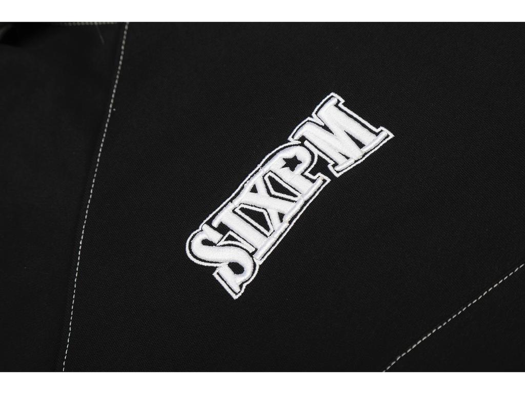 Trendige 6PM schwere Baumwoll-Reißverschlussjacke: Lockerer Schnitt, Streetwear-Stil mit aufgesetzter Stickerei.