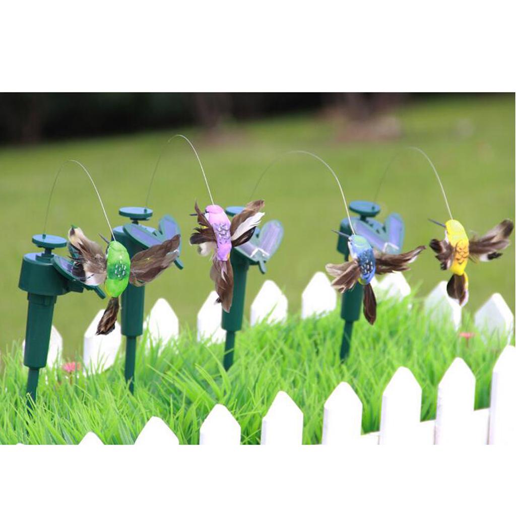 2 Pieces Solar Fluttering Dancing Feathered Bird Stakes Outdoor Garden Decor