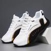 Men's Fashion Casual Sneakers - Breathable Mesh Upper, Anti-Slip Sole, Lace-Up Design In White and Black with Golden Accents, All-Season Sneakers