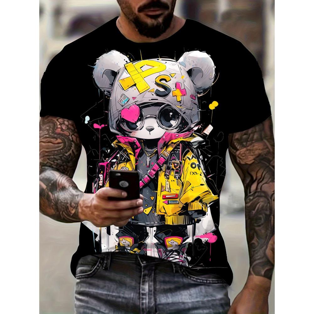 Men's Kids Casual Fashion T-shirt 3D Printing Anime Bear Pattern Printed T-shirt For Summer Daily Outdoor Streetwear Oversized Tops