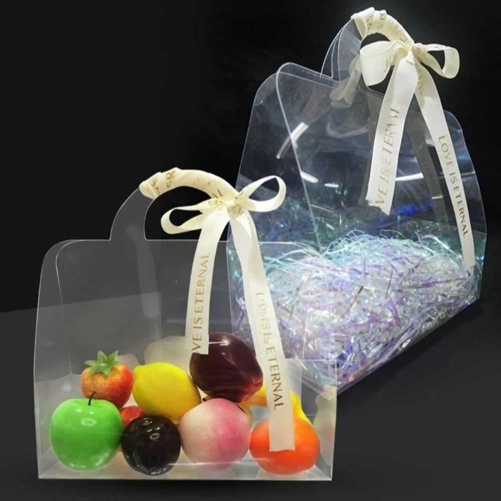 3 Pieces with Handle Flower Bouquet Bag Transparent PET Flower Packing Bag Wedding Celebration